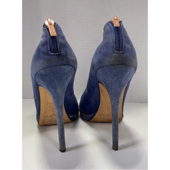 Jimmy Choo Blue Suede Silver Bronze Studded Peep Toe Booties Size EU 40 - Picture 7 of 11
